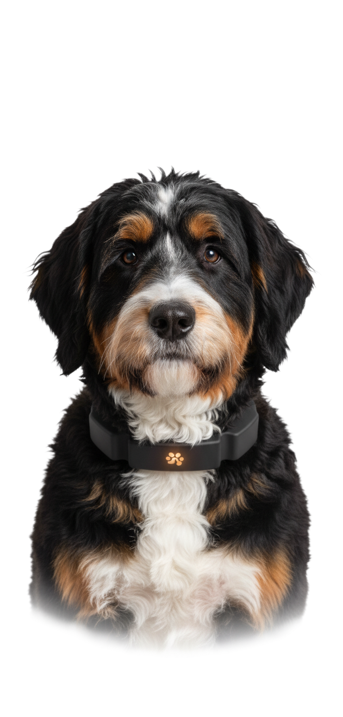 Guidance Collar on bernedoodle outdoors